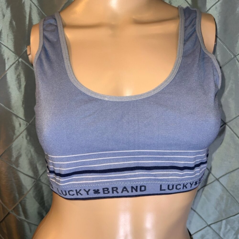Lucky Brand Women Large Blue Stripe Seamless Wireless Comfort Stretch Sport Bra
